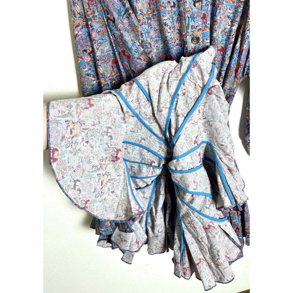 RHODE Emma Dress Midnight Garden Blue Tie Waist Flutter Hem Toile Print M - Picture 13 of 15
